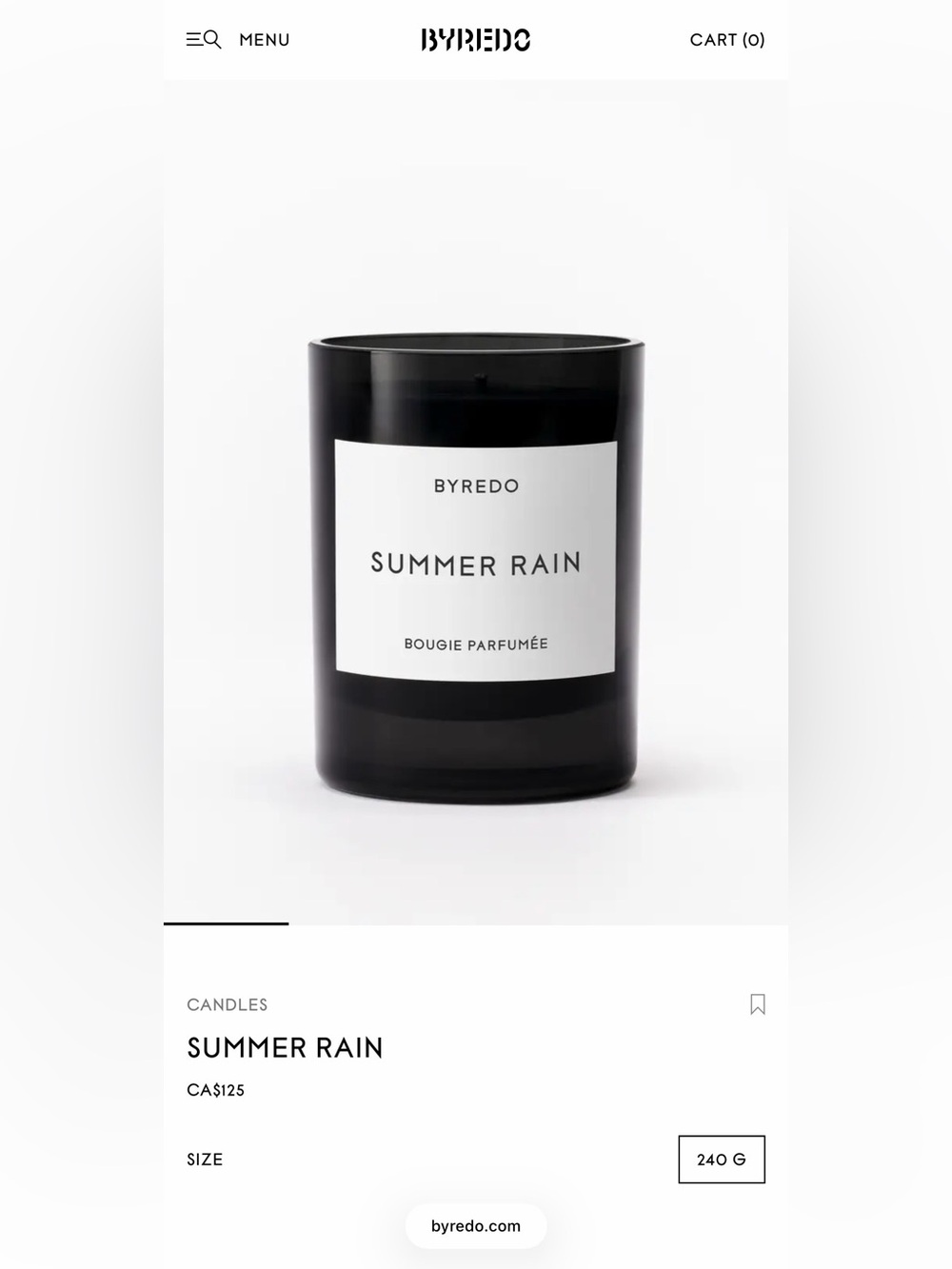 Byredo Summer Rain Candle - Black & White Label